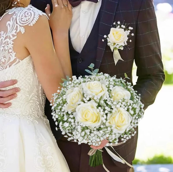 Nettenevime Yapay Çiçek Plastik Beyaz Cipso 5 Dallı 35cm - Resim 5