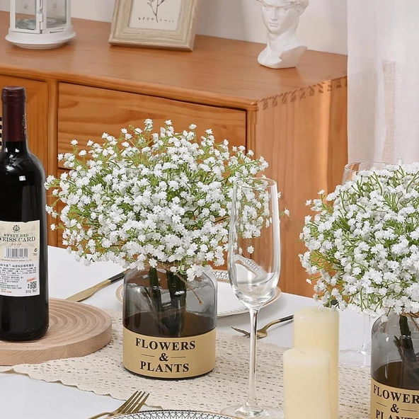 Nettenevime Yapay Çiçek Plastik Beyaz Cipso 5 Dallı 35cm - Resim 9