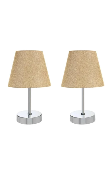 Metal Ayaklı İkili Abajur Masa Lambası Krom Set - Resim 5