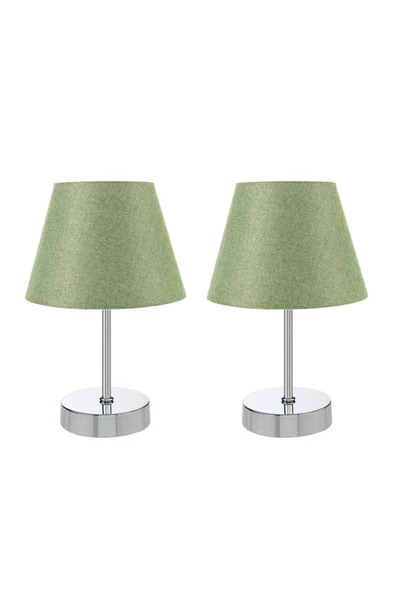 Metal Ayaklı İkili Abajur Masa Lambası Krom Set - Resim 7