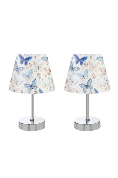 Metal Ayaklı İkili Abajur Masa Lambası Krom Set - Resim 2