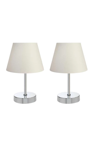 Metal Ayaklı İkili Abajur Masa Lambası Krom Set - Resim 4