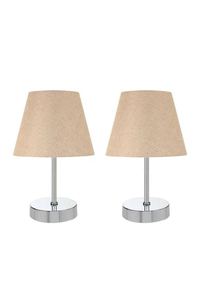 Metal Ayaklı İkili Abajur Masa Lambası Krom Set ürün görseli