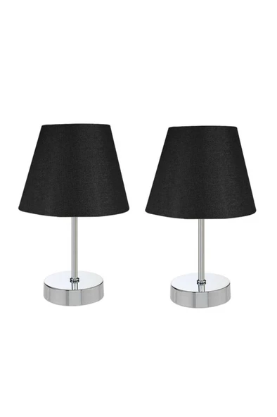 Metal Ayaklı İkili Abajur Masa Lambası Krom Set - Resim 3