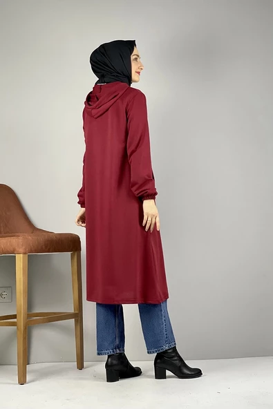 Kapşonlu Tesettür Kap Bordo - 5