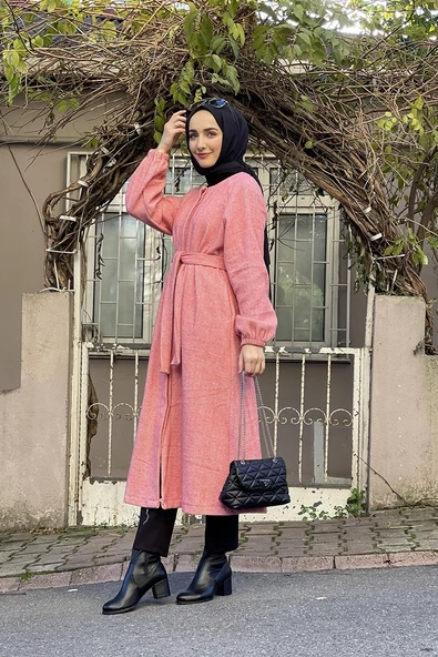 Düğmeli Kaşe Kap Somon - 4