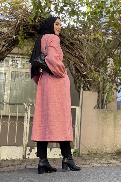 Düğmeli Kaşe Kap Somon - 5