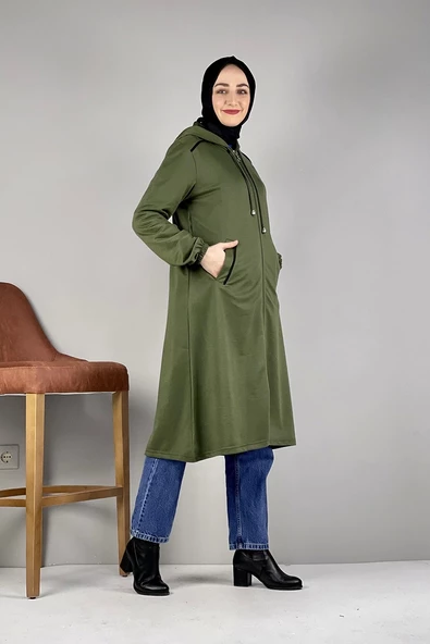 Kapşonlu Tesettür Kap Haki - 4