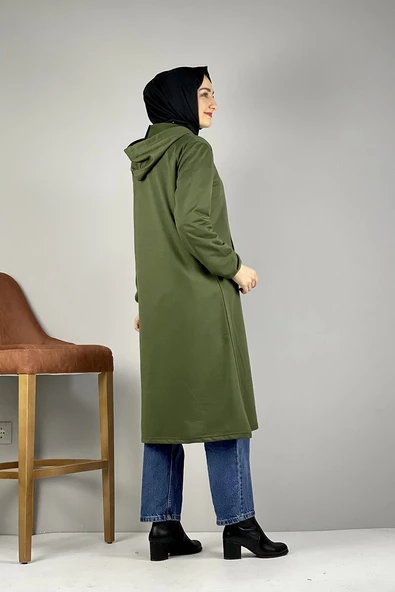 Kapşonlu Tesettür Kap Haki - 5