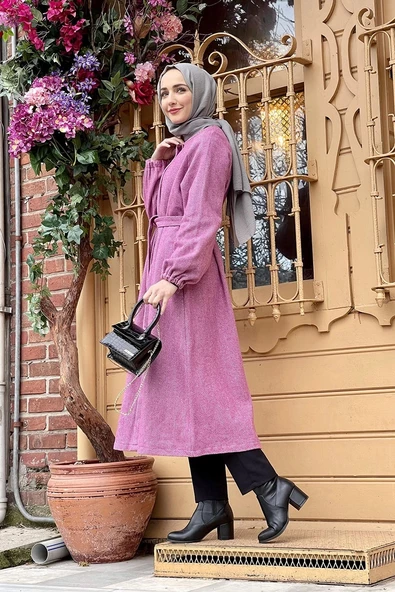 Düğmeli Kaşe Kap Gül Kurusu - 2