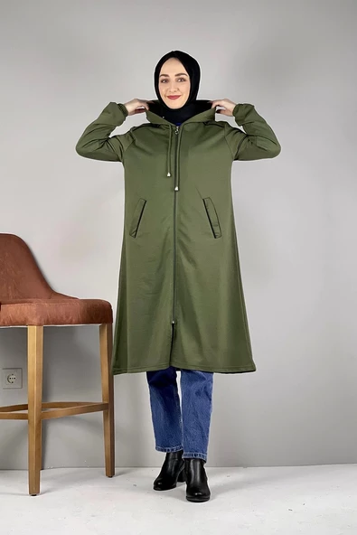 Kapşonlu Tesettür Kap Haki - 2