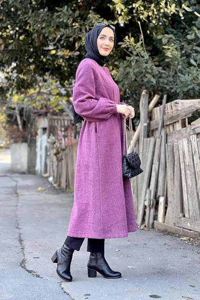 Düğmeli Kaşe Kap Mürdüm - 5