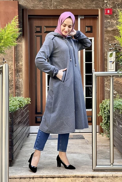 Kapşonlu Tesettür Kap Antrasit - 4