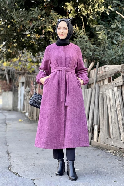 Düğmeli Kaşe Kap Mürdüm - 3