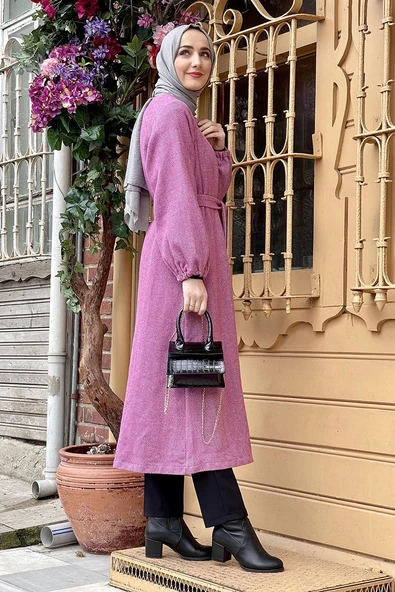 Düğmeli Kaşe Kap Gül Kurusu - 4