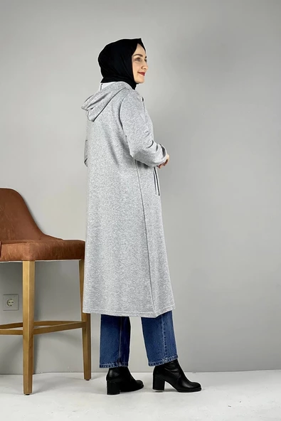 Kapşonlu Tesettür Kap Gri - 4