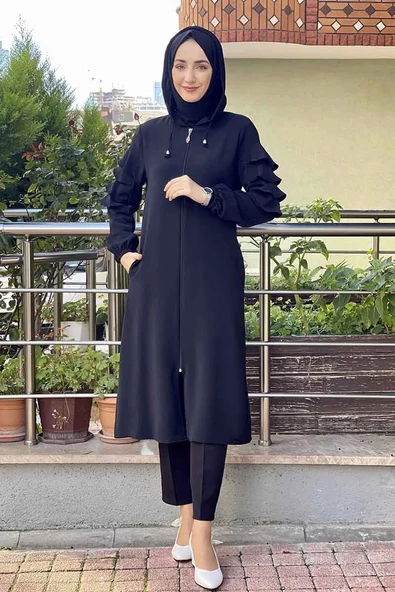 Kapişonlu Kap Siyah - 4