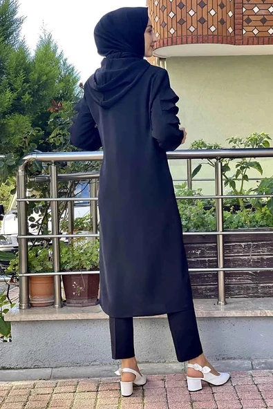 Kapişonlu Kap Siyah - 5