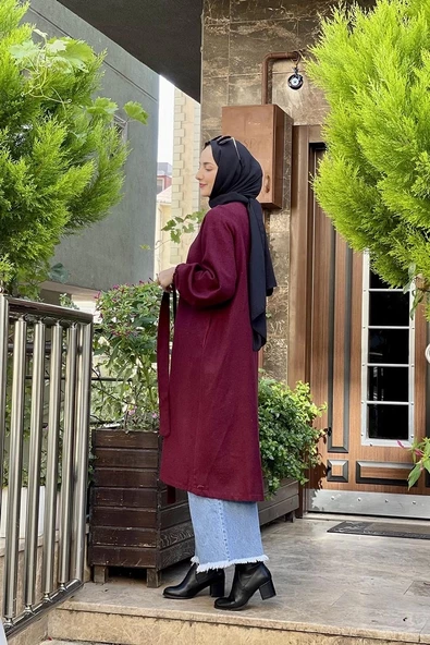 Düğmeli Kaşe Kap Bordo - 5