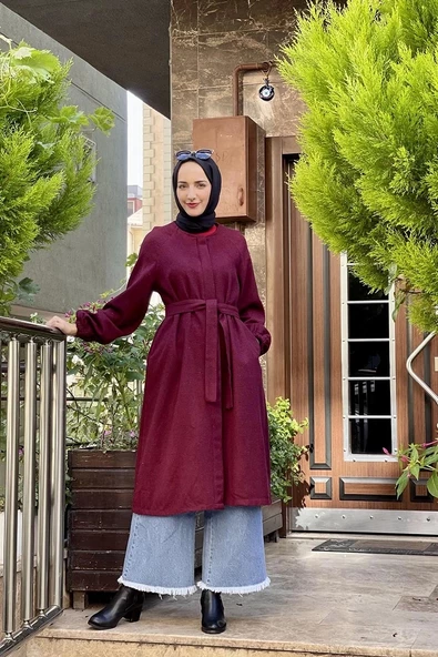 Düğmeli Kaşe Kap Bordo - 2