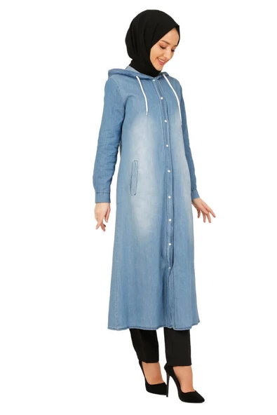 Kapişonlu Kot Tesettür Kap Açık - 2