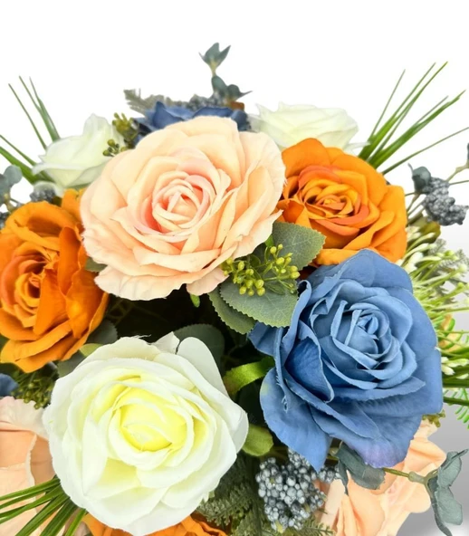 Nettenevime Yapay Çiçek Aranjmanı Latex Çiçekli Ufo Tip Metal Gümüş Vazolu Masa Üstü Çiçeği Arajman - Resim 6