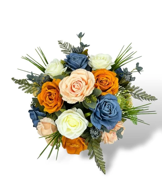 Nettenevime Yapay Çiçek Aranjmanı Latex Çiçekli Ufo Tip Metal Gümüş Vazolu Masa Üstü Çiçeği Arajman - Resim 5