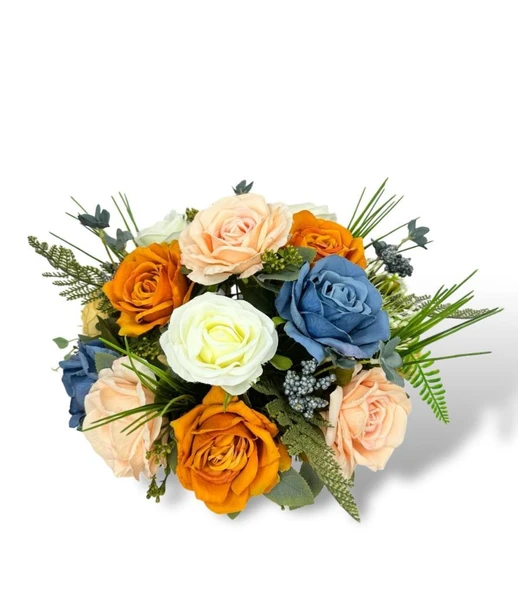 Nettenevime Yapay Çiçek Aranjmanı Latex Çiçekli Ufo Tip Metal Gümüş Vazolu Masa Üstü Çiçeği Arajman - Resim 4