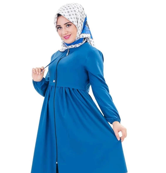 Fermuarlı Mevsimlik Tesettür Kap Lacivert