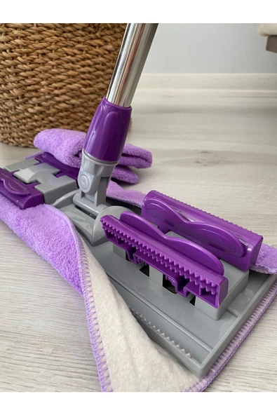 KALİTE ( 1 Adet Yedek Bez Hediyeli ) Yer Mopu Fayans Duvar Yüzey Temizlik Mikrofiber Mandallı Mop - 6