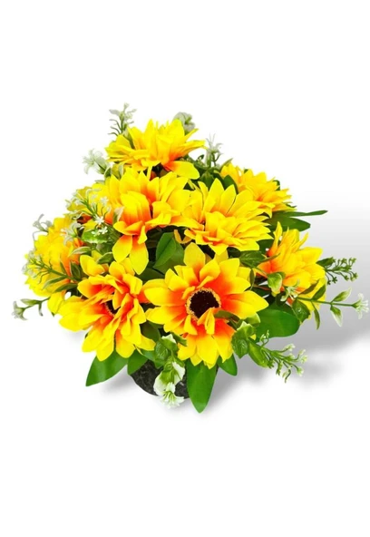 Nettenevime Yapay Çiçek Gri Seramik Saksıda Ay Çiçeği Sunflower 30cm - Resim 6