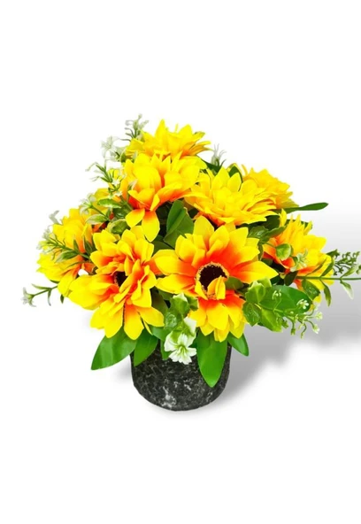 Nettenevime Yapay Çiçek Gri Seramik Saksıda Ay Çiçeği Sunflower 30cm - Resim 7