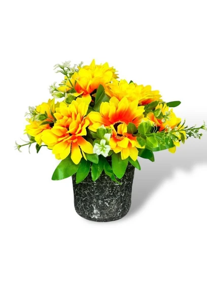 Nettenevime Yapay Çiçek Gri Seramik Saksıda Ay Çiçeği Sunflower 30cm - Resim 2