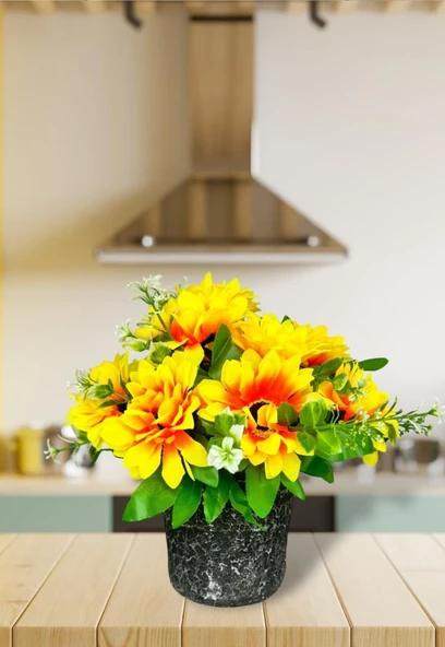 Nettenevime Yapay Çiçek Gri Seramik Saksıda Ay Çiçeği Sunflower 30cm - Resim 3