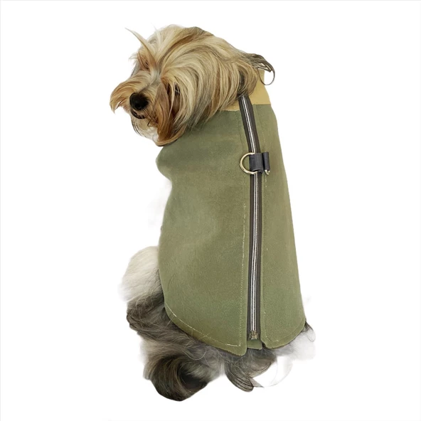 Chamois Su Yeşili Köpekler için Güderi Görünümlü Ceket - 2