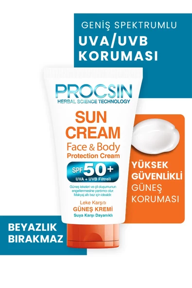 PROCSIN Yüksek Uv Korumalı Koyu Leke Önleyici Spf 50 Güneş Kremi 50 ml