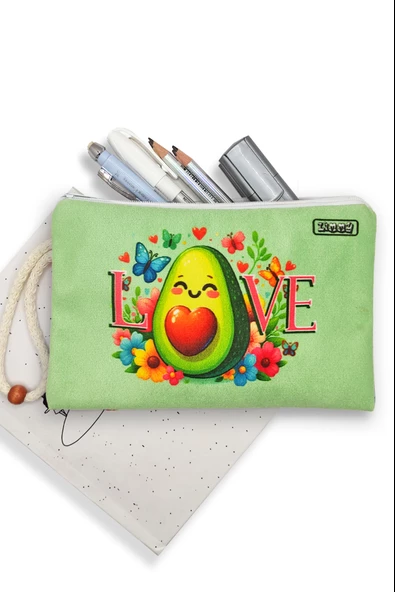Avokado Love Desenli Kalem Kutusu Yıkanabilir Bez Kalemlik - 2