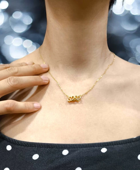 Kalpli Gold Renk Çelik Kolye, 45cm Kararmaz Çelik Takı, Sevgiliye Gold Zincir Kolye Hediye