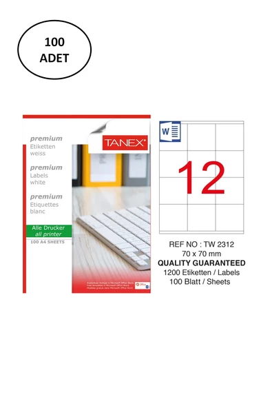 Tanex Tw-2312 Lazer Etiket 70X70 Mm 100 Lü