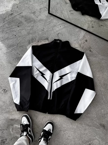 Yıldırım Baskılı Paraşüt Rüzgarlık - Siyah - 2