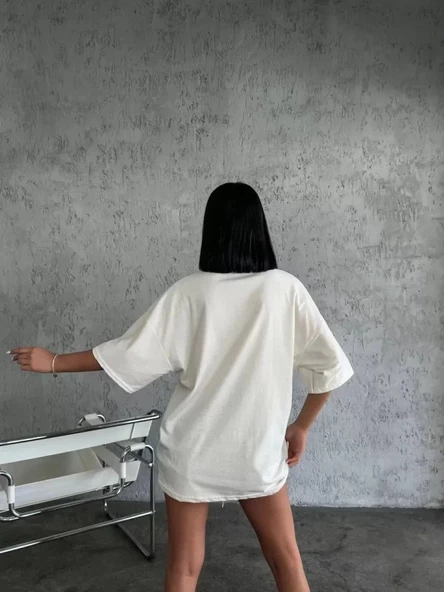 Düz Biskilet Yaka  T-shirt - Beyaz - Resim 4