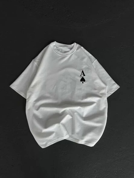 Unisex Bisiklet Yaka Baskılı Oversize T-Shirt - Beyaz ürün görseli 1