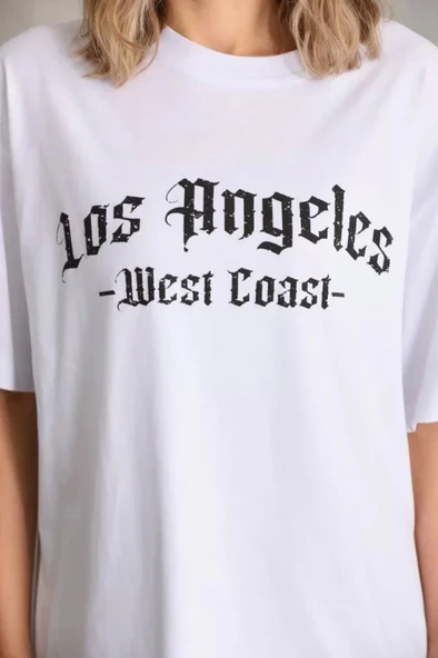 Unisex Baskılı Oversize T-Shirt - Beyaz - 3