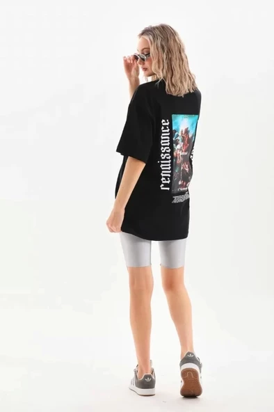 Unisex Baskılı Oversize T-Shirt - Siyah - Resim 4