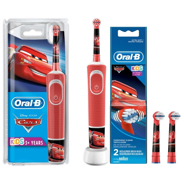 Oral-B D100 Çocuklar İçin Şarjlı Diş Fırçası Cars +2 Li Yedek Başlık