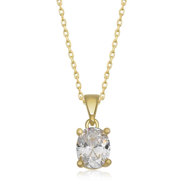 Lucky Life Kadın Gümüş Gold Oval Zirkon Taşlı Kadın Kolye