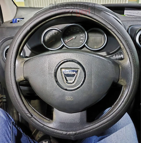 Geçme Deri Direksiyon Kılıfı - Düz Delikli Siyah Renk - 38cm - 4