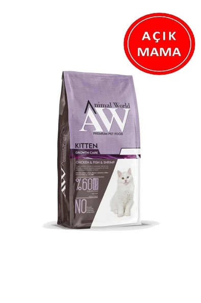 Animal World Tavuk Etli, Balık Etli ve Karidesli Kitten Yavru Kedi Maması 1 Kg AÇIK
