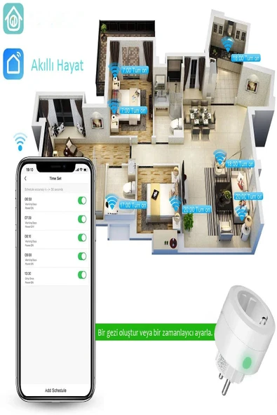 Akıllı Priz – Wifi Uzaktan Kontrol, Anlık Enerji Takip, Zamanlayıcı Özellikli Tuya Destekli Priz 10A - 5