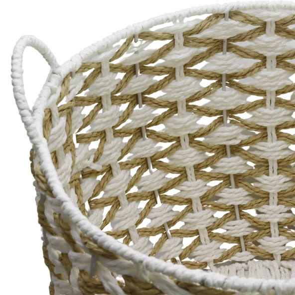 T.Concept Dekoratif Dayanıklı Oval Çok Amaçlı Hasır Sepet Bej-Beyaz Renk Büyük Boy (L) - 3